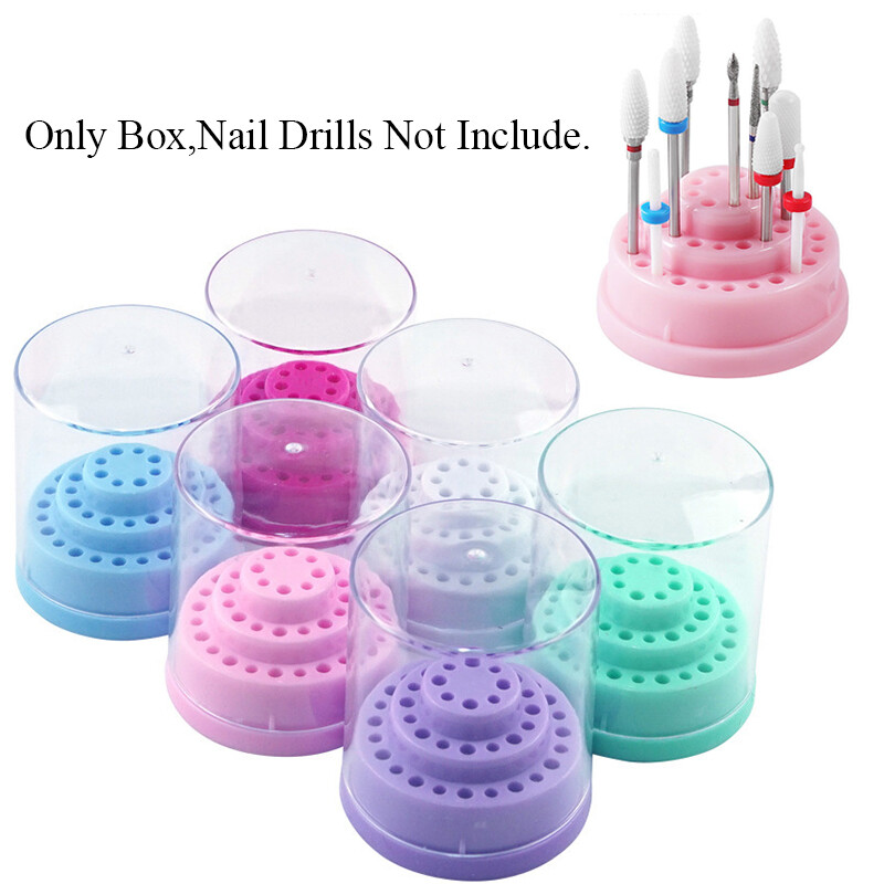 48 Holes White Nail Drill Bits Display Holder Dust Proof Organizer Storage Case↲