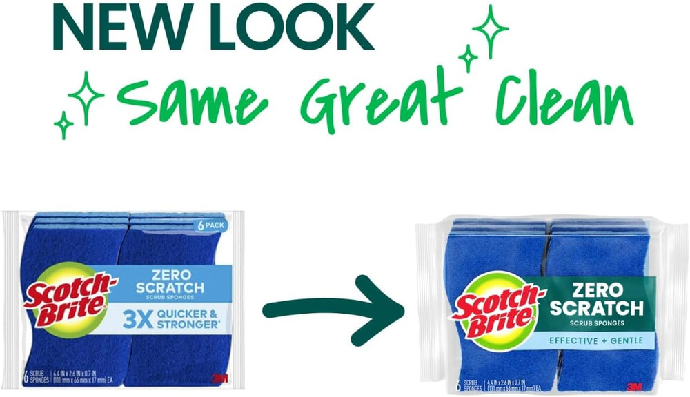 Scotch-Brite Zero Scratch Scrub Sponge, 6 Pack for Safe Multi-Surface Cleaning