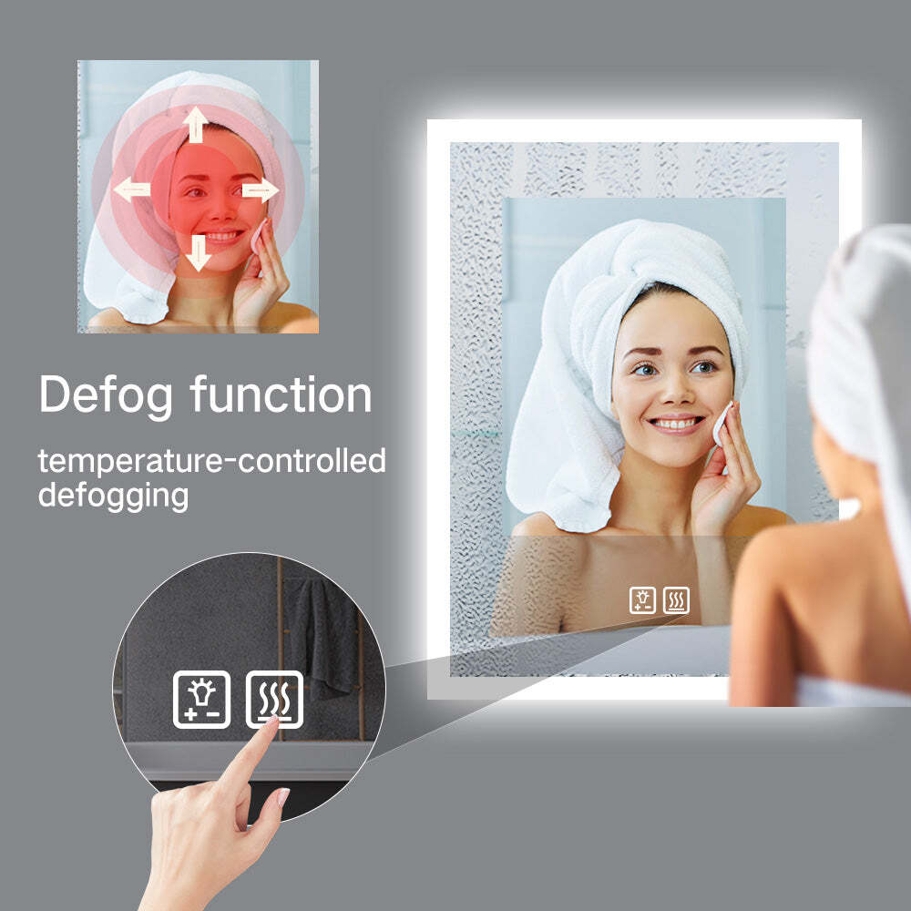 LED Lighted Wall Mounted Frameless Rectangle Bathroom Makeup Mirror
