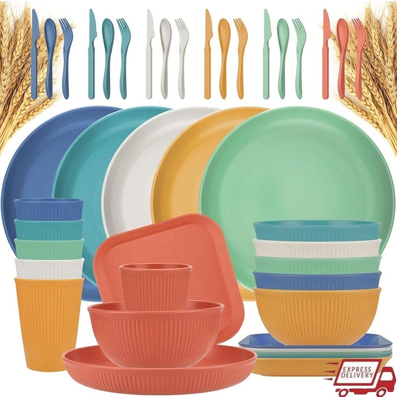 42-Piece Unbreakable Plastic Dinnerware Set 6 Dishwasher Microwave Safe New