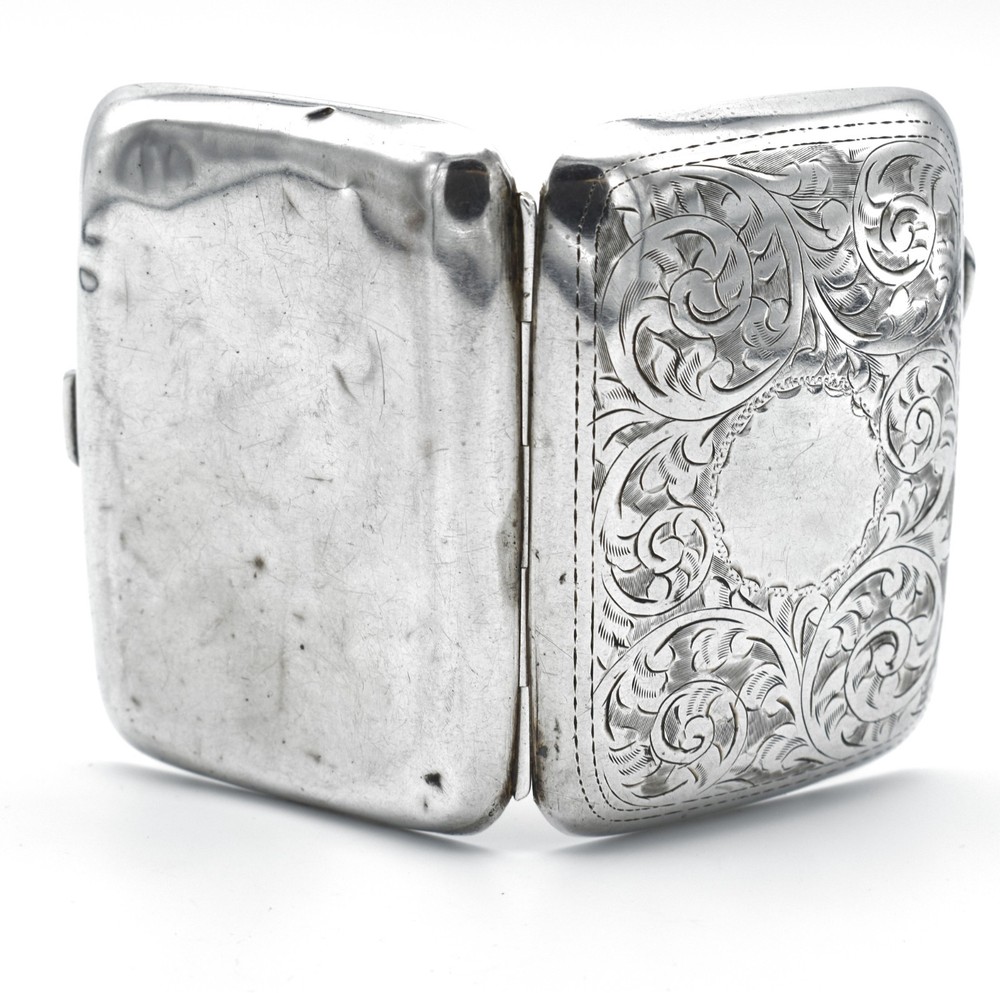 Antique Solid Silver Cigarette Case Pattern Engraved 1926 Acanthus