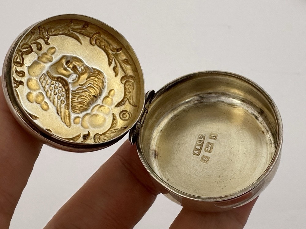 Antique Solid Silver Pill Box Reynolds Angels c.1903