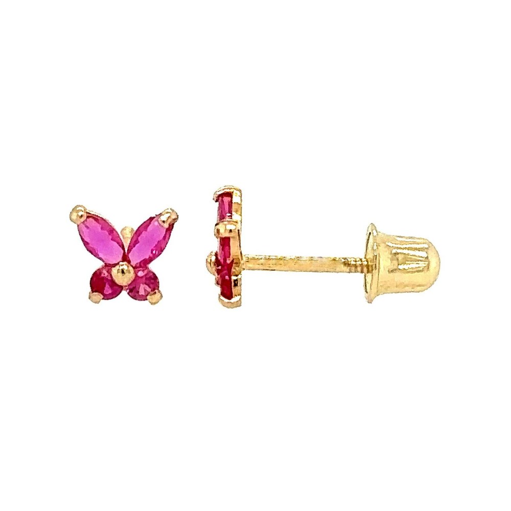 14K Yellow/White Gold Tiny Butterfly CZ Stud Earring with screw back
