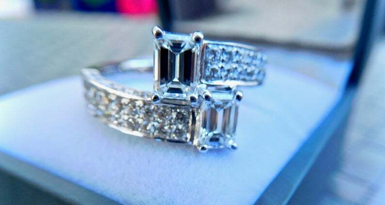 2 Big Baguette Solid 925 Sterling Silver Ring RSG 358