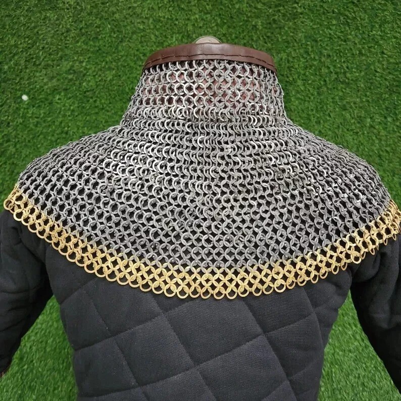 Medieval Chainmail Collar 09mm Flat Riveted with Flat Washer Ring Knight Armor