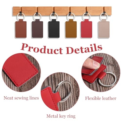 48 Pcs Leather Key Fob Kit, Rectangular Leather Keychain Blanks with Keychain