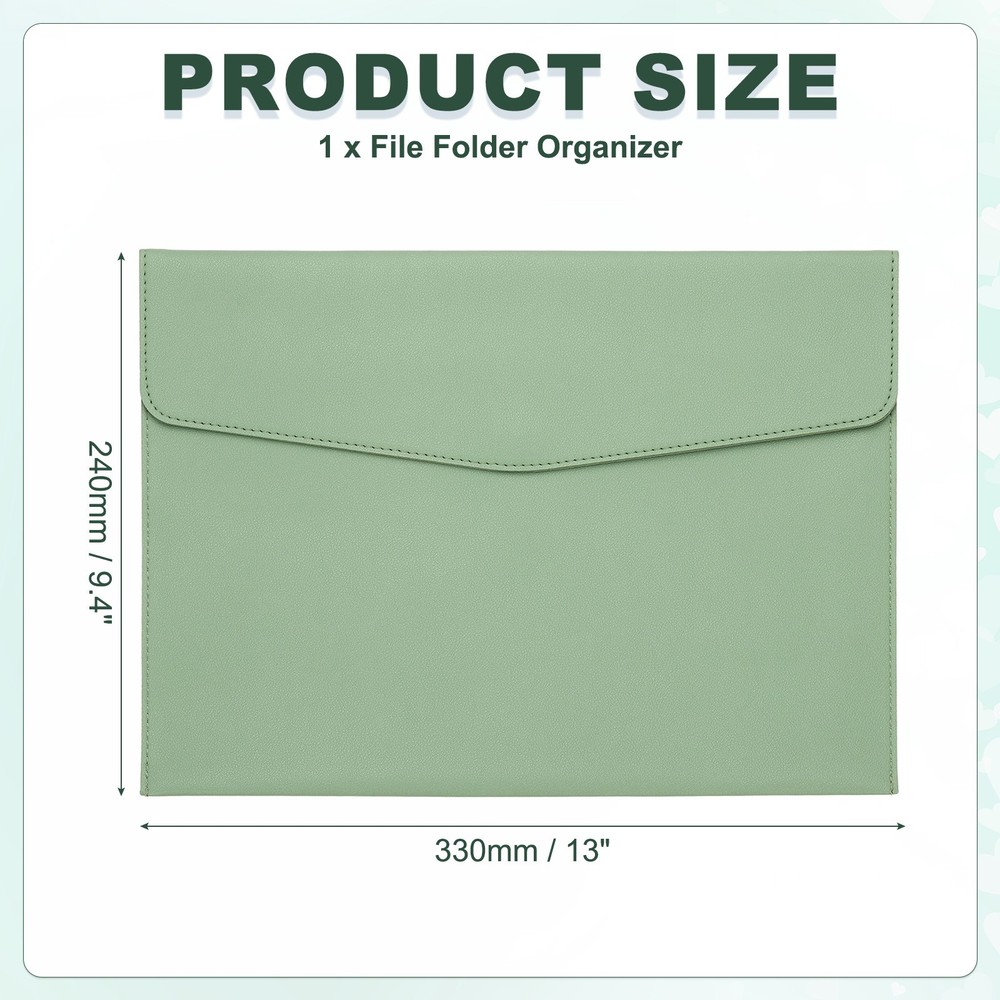 PU Leather A4 File Folder, Document Holder Filing Organizer Style 2, Green