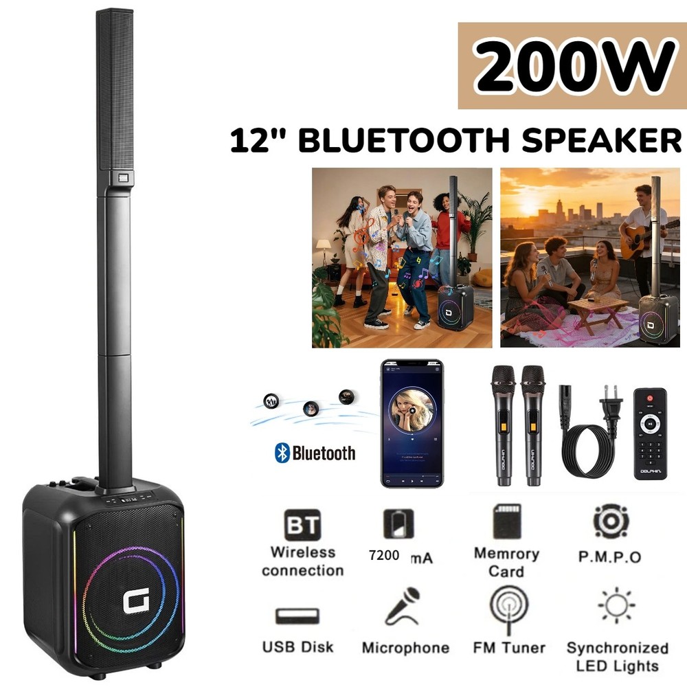 Powered Portable Column Array PA System 3 Tweeter Column Speaker &12'' Subwoofer