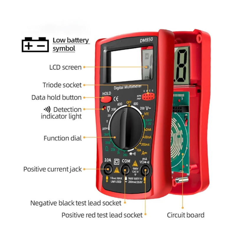 For mini DM850 Digital AC/DC Multimeter Voltmeter Ammeter Ohm Meter Tester