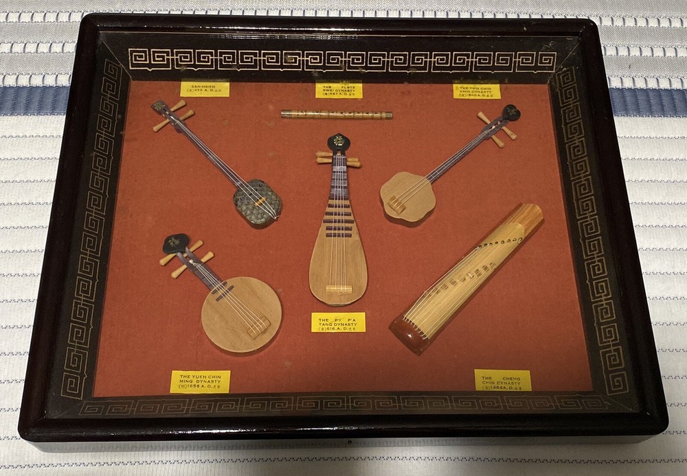 Ancient Chinese Dynasty Miniature Musical Instruments Shadow Box Display