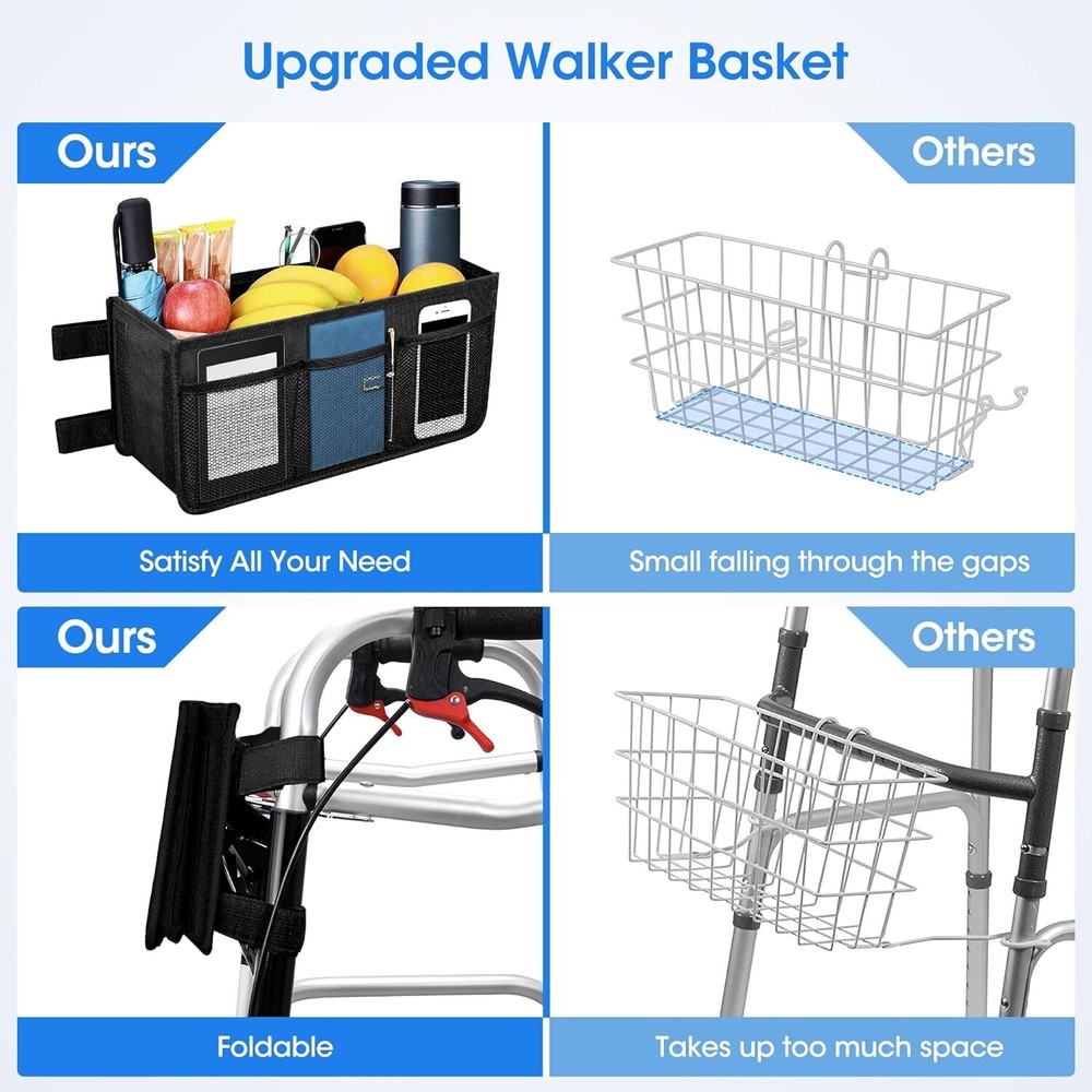 Customized Walker Accessories: Stable and Spacious Bag with Secure Cup Holder