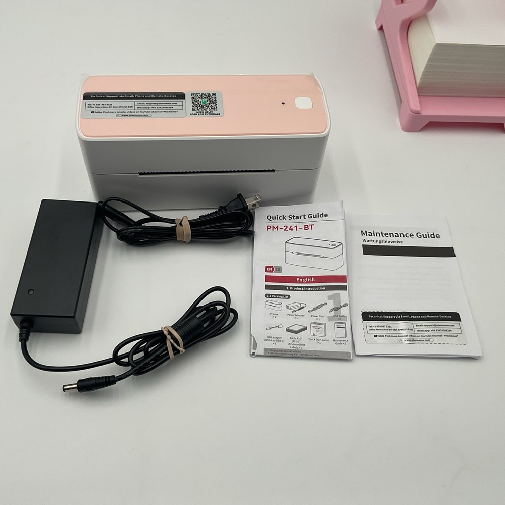Phomemo Portable Bluetooth Thermal Printer W/ Power Adapter, Labels & Stand READ