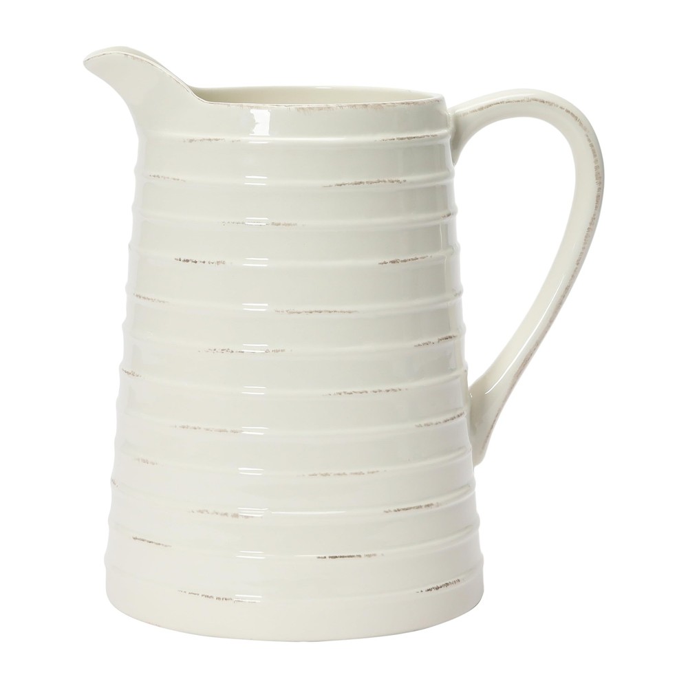 Creative Co-Op White Ceramic Pitcher Decor Farmhouse Modern Serving