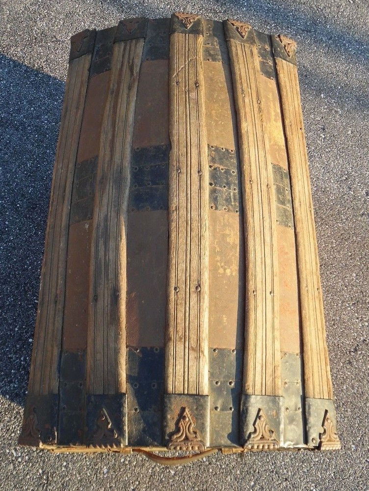 Antique Dome Top Trunk Painted Red - Musty / Mildew Odor Inside