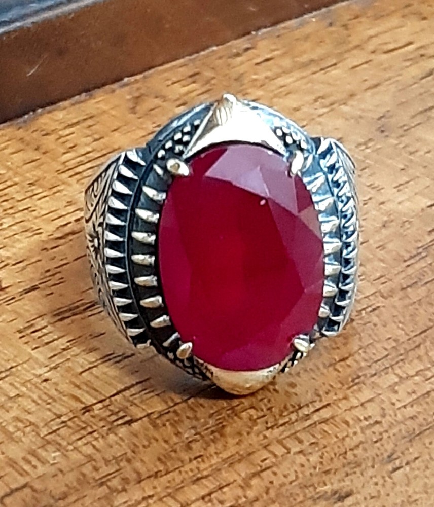 Men 925 Silver Ring Solitaire Ruby Spinel Ring Man Sterling $