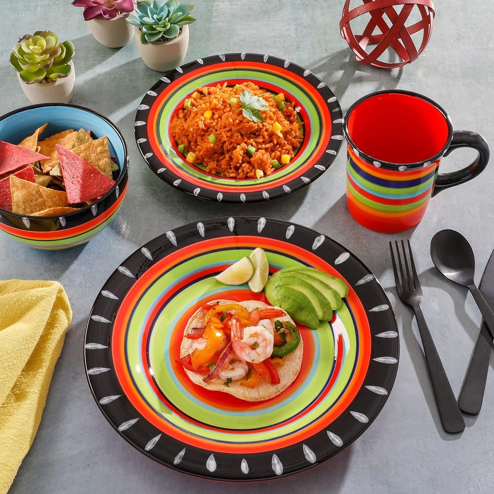 Feliz Mesa 16PC Hand Painted Dinnerware Set Service for 4