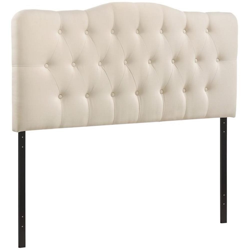 Modern Fabric Queen Tufted Panel Headboard in White