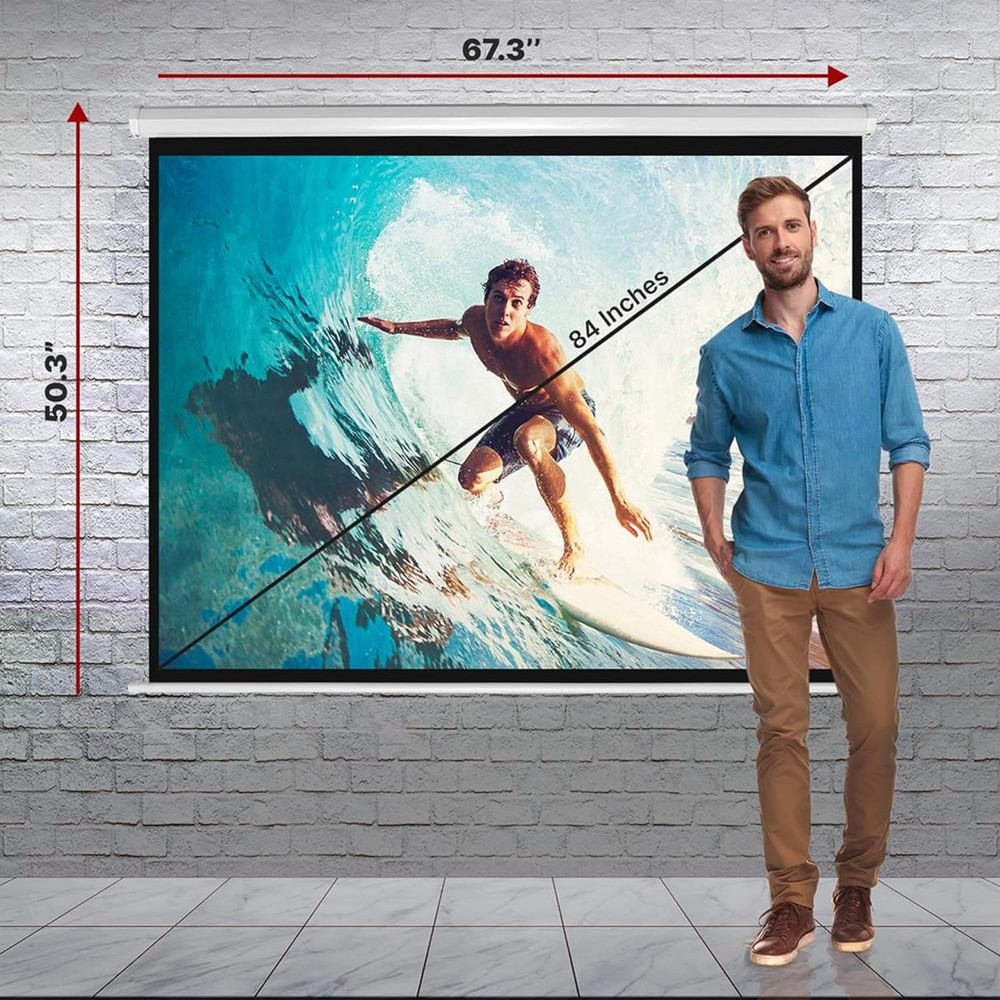 Manual Pull-Down Projector Screen - Universal 84-Inch Roll-Down Retractable Manu