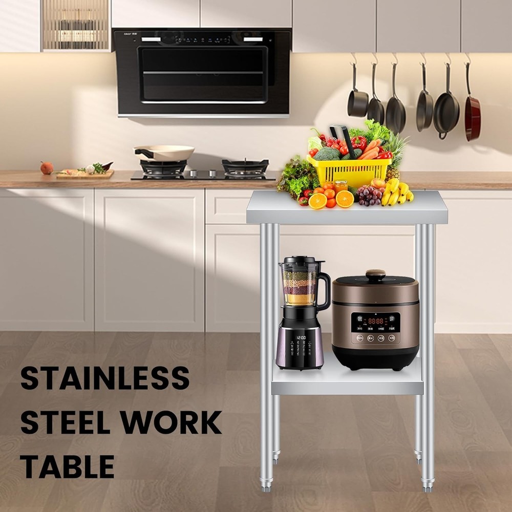 Stainless Steel Table 24"x14" Worktable w/Adjustable Undershelf 2Tier Prep Table