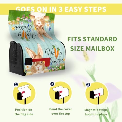 Happy Easter Mailbox Covers Large Size Spring Bunny Rabbit Magnetic Mail Post