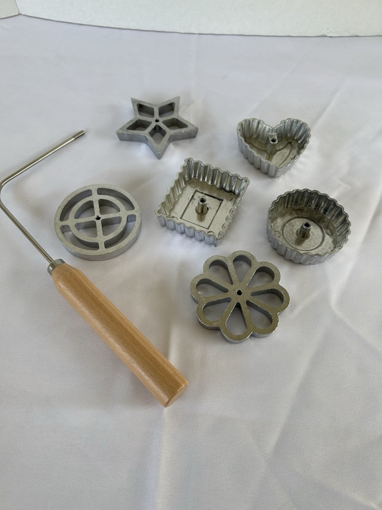 Mixed Rosette & Timbale Iron Molds (6) and 1 Handle