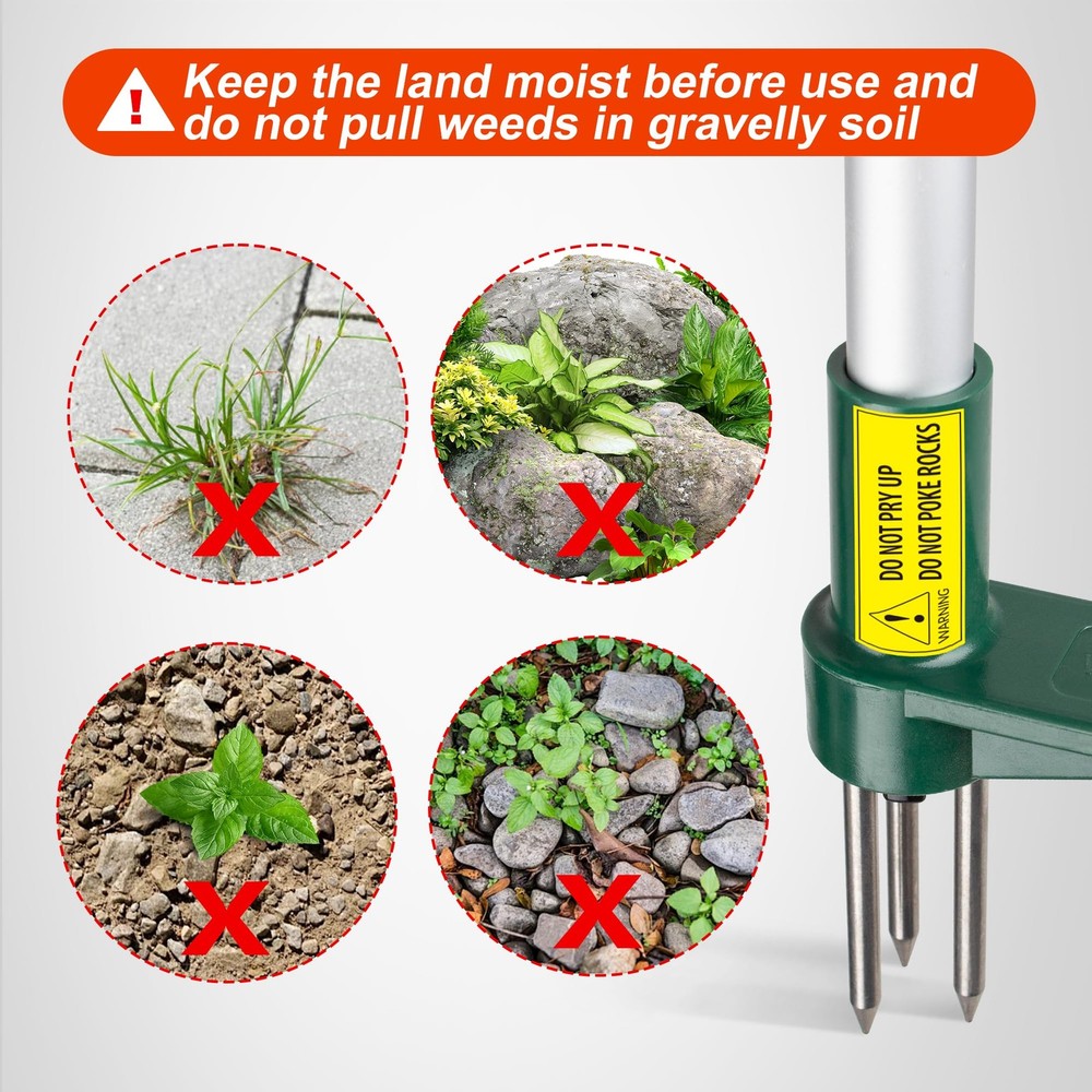 Walensee Weed Puller, Stand Up Weeder Hand Tool, Long Handle 3 Claws, Green