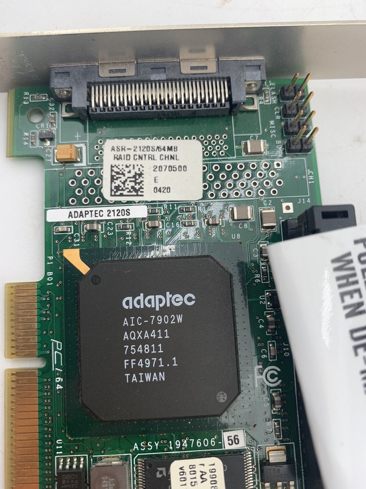 Adaptec ASR-2120S/64MB SCSI RAID Controller Card And Wiring Harness