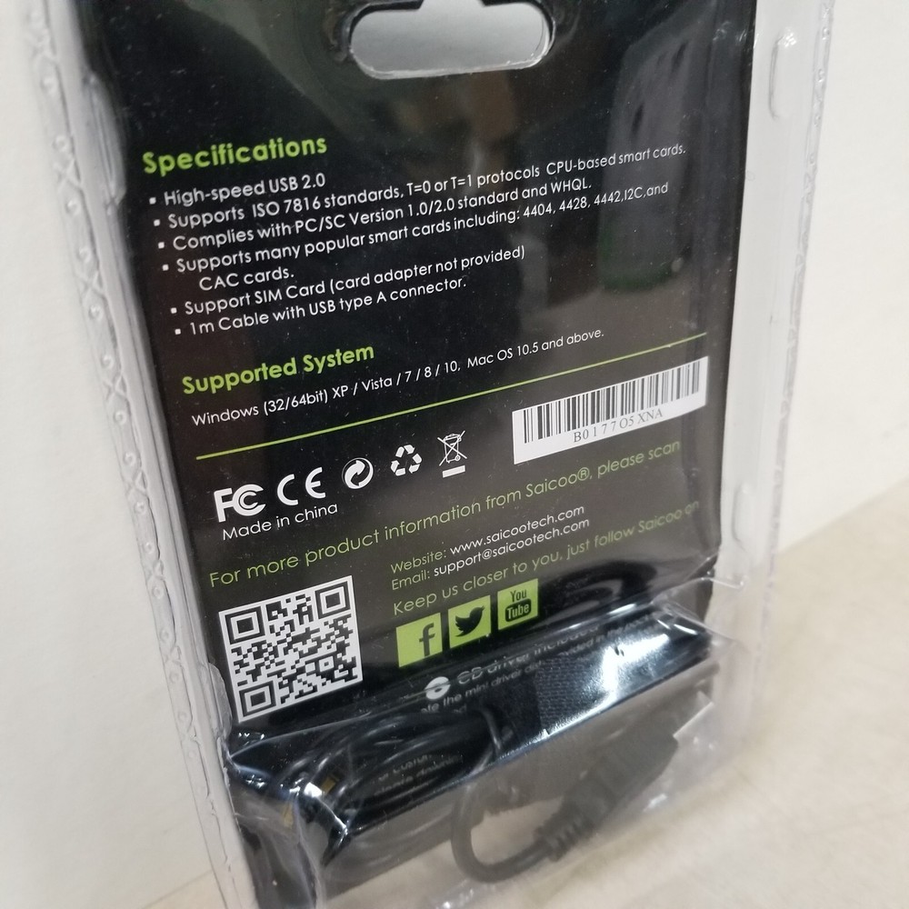 High Speed USB 1m Cable With USB Type A Connector Smart Card Reader