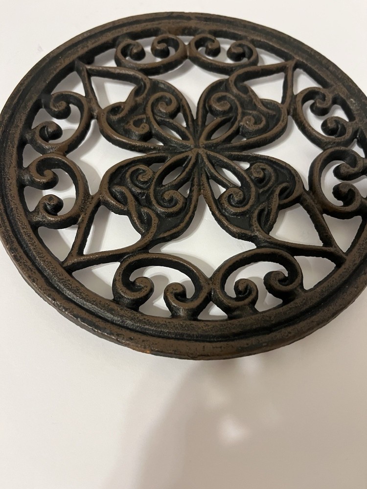 Cast Iron Trivet Four Leaf Clover With Scrolls