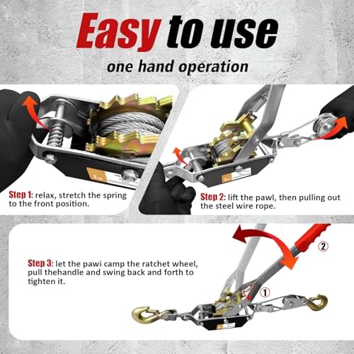 Come Along Winch Heavy Duty, 2T 2 Gears Come Along Pulling Tool, Cable Winch