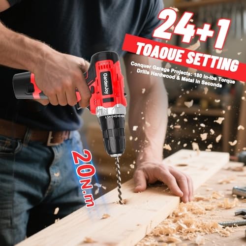 Drill Set 12V Cordless Electric Drill Driver 12V - 2 Batteries - Red - Basic