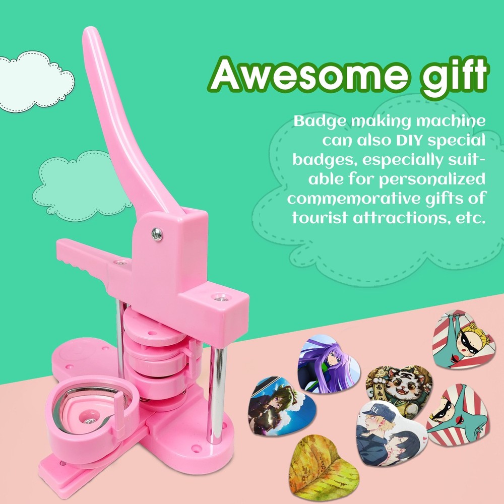 Heart-Shaped Pin Button Maker Press Machine Kit - No Assembly Required DIY Gift