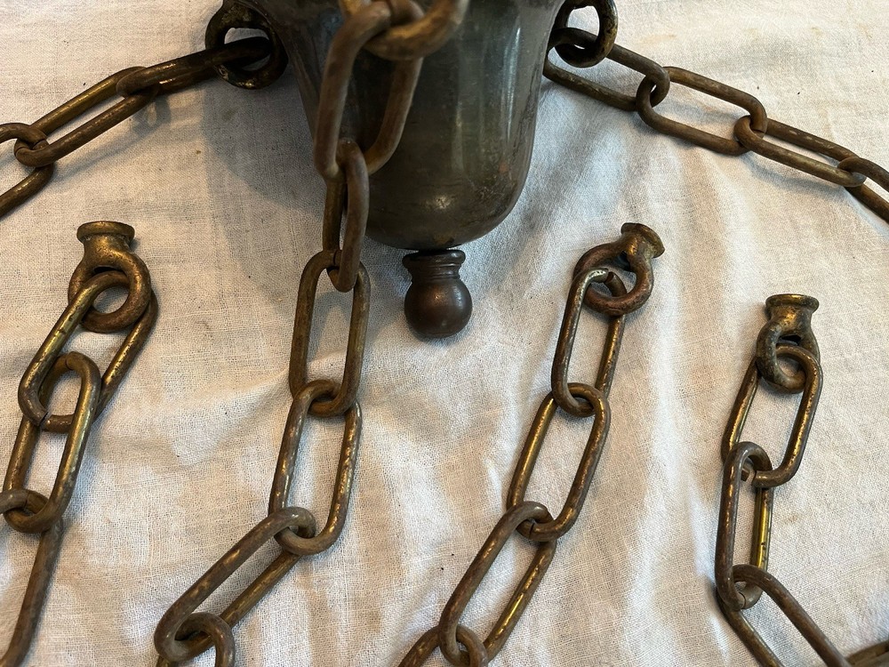 Arts & Crafts Sheffield Brass 4 Loop Ceiling Gravity Bowl Light Fixture Canopy
