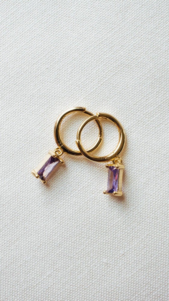 Purple Baguette Dangle Earrings