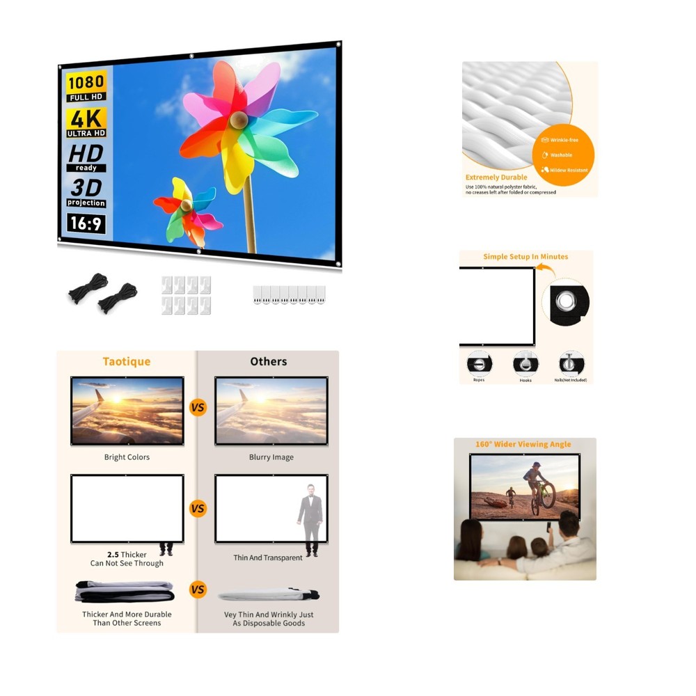 Foldable Movie Projector Screen 72 Inches: Lightweight & Easy Setup Included