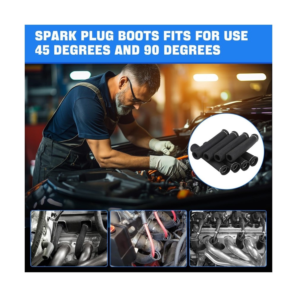 8 PCS Spark Plug Wire Heat Shield Sleeve 2500° Spark Plug Boot Protector Wr
