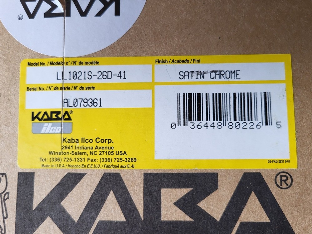 KABA Pushbutton Cylindrical Lock LL1021S-26D-41