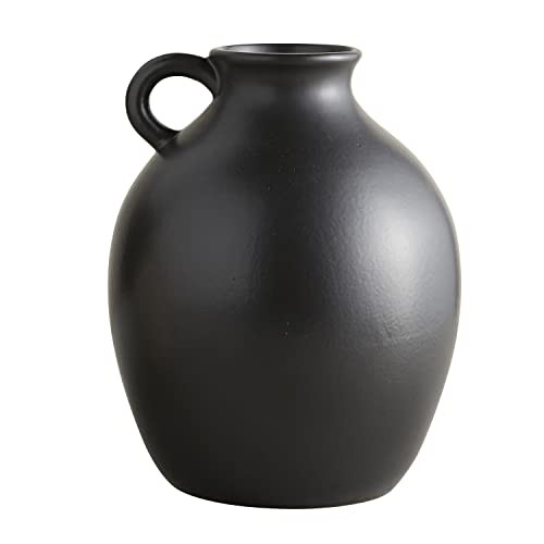 Smooth Ceramic Vase, 9.5" Tall, Matte Black