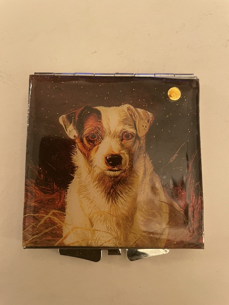 Retro Jack Russell Dog Square Silver Mirror Compact