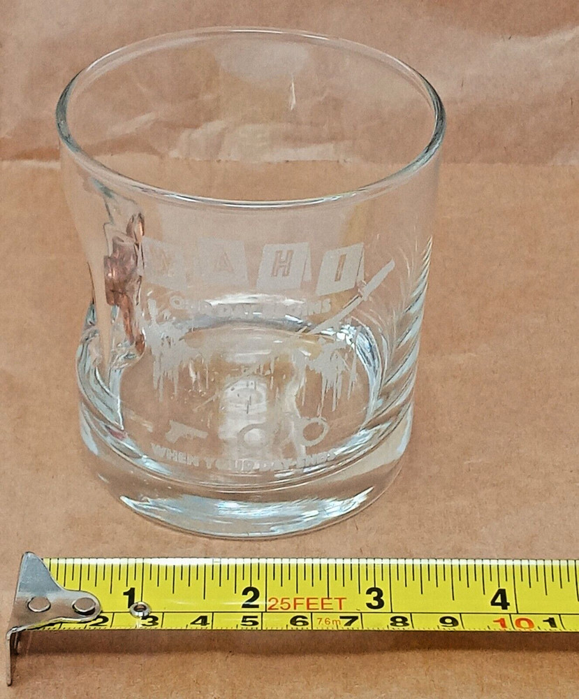 Bullet Embedded Clear Drinking Glass rocks whiskey etched WAHI forensics theme