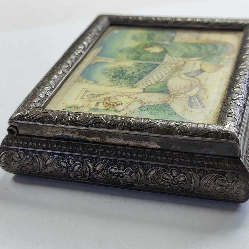 Antique Silver Persian Painted Box