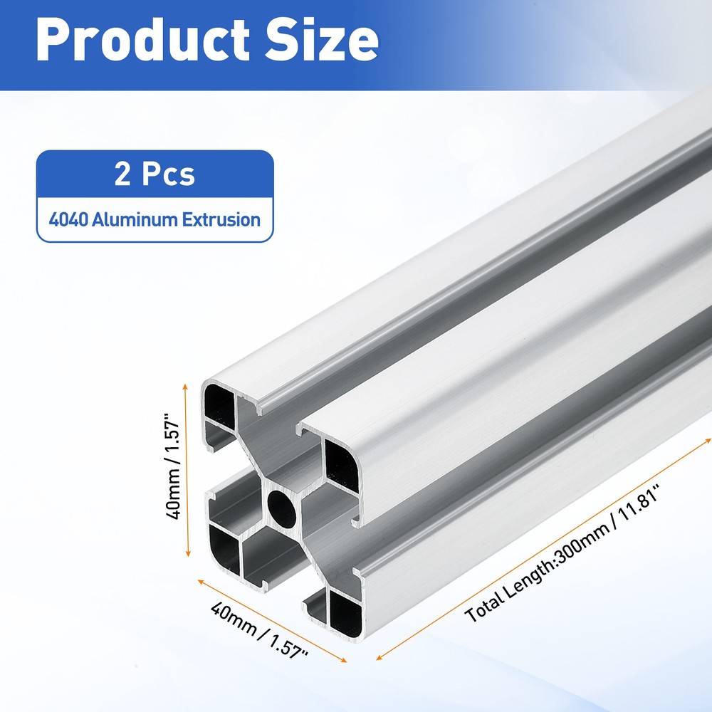 2Pcs 300mm 4040 Aluminum Extrusion Profile, Linear Rail Guide, Silver