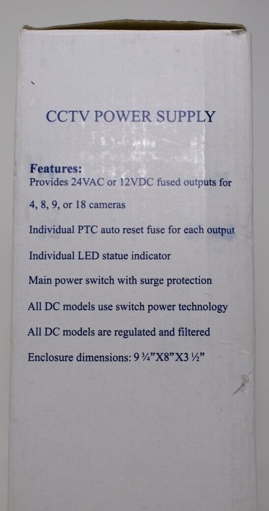 8 Channel Distributed Power Supply Box for DVR Security Cameras 12v 13A DC