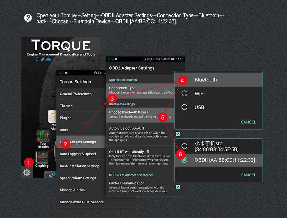 ELM327 Bluetooth OBD2 Code Reader Diagnostic Scanner Check Engine for Android