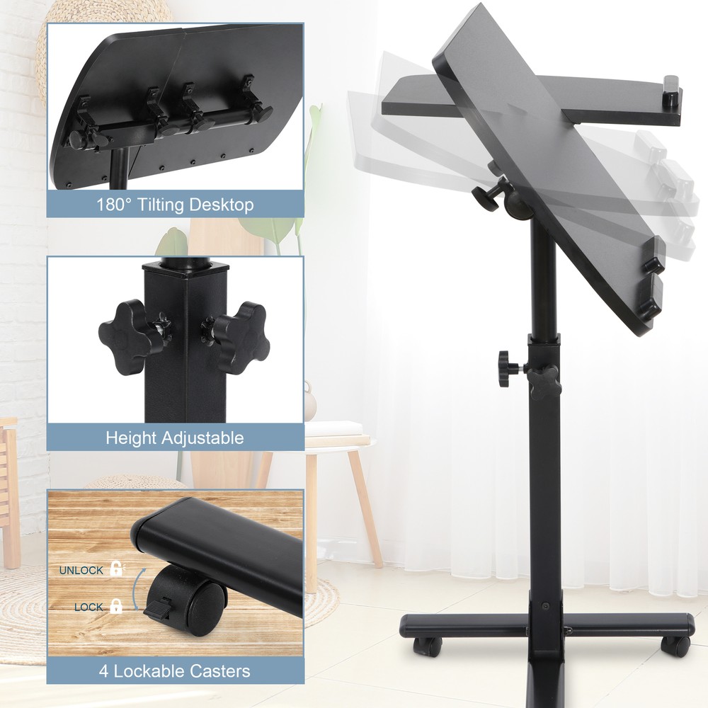 Ergonomic Laptop Notebook Rolling Table Desk Stand Over Bed Convenient Stable
