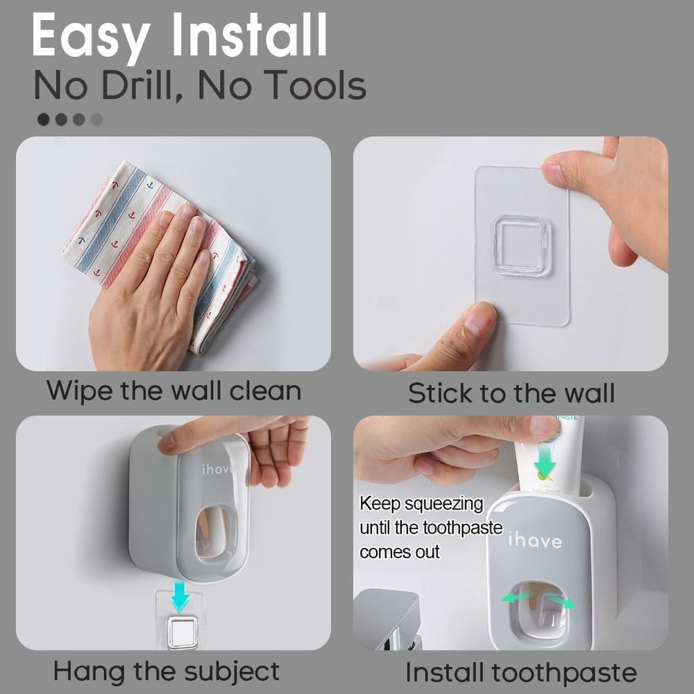 iHave Toothpaste Dispenser Wall Mount for Bathroom Automatic 1 P, Grey
