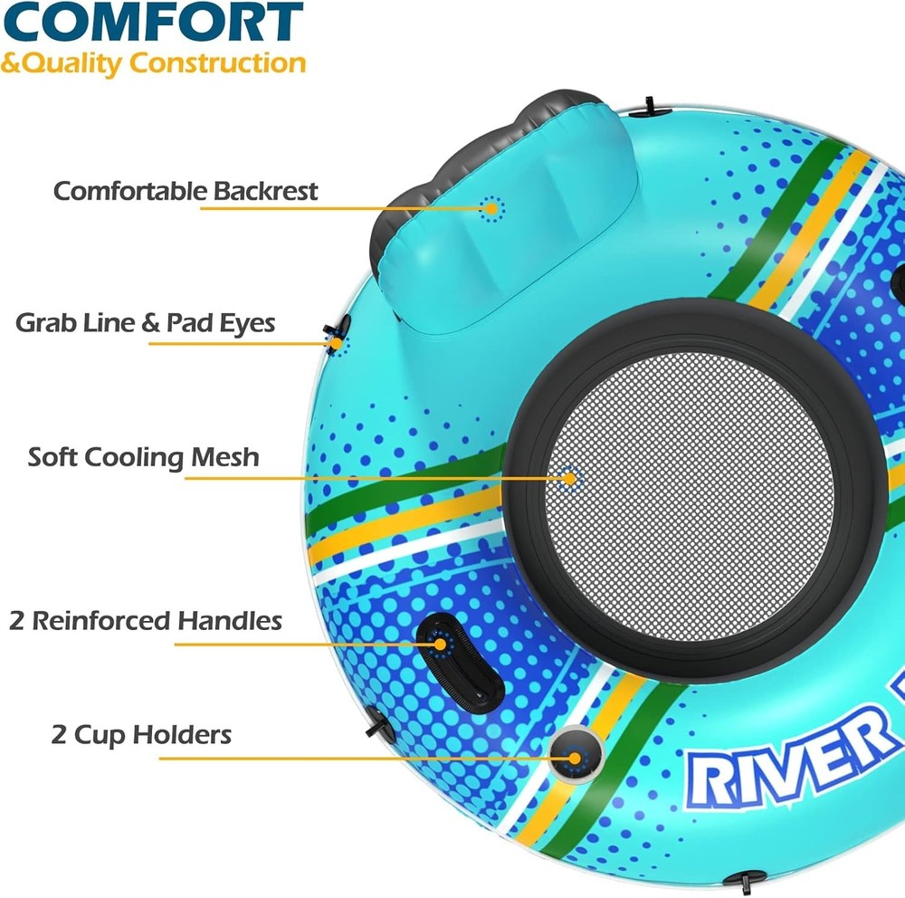 Extra-Large Inflatable River Tube Float - 2 Cup Holders for Ultimate Leisure