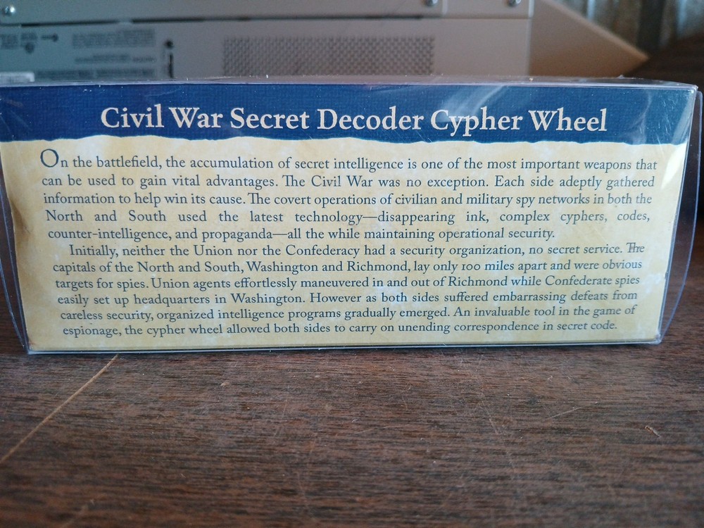 Civil War Secret Decoder Cypher Wheel Ages 5 & Up
