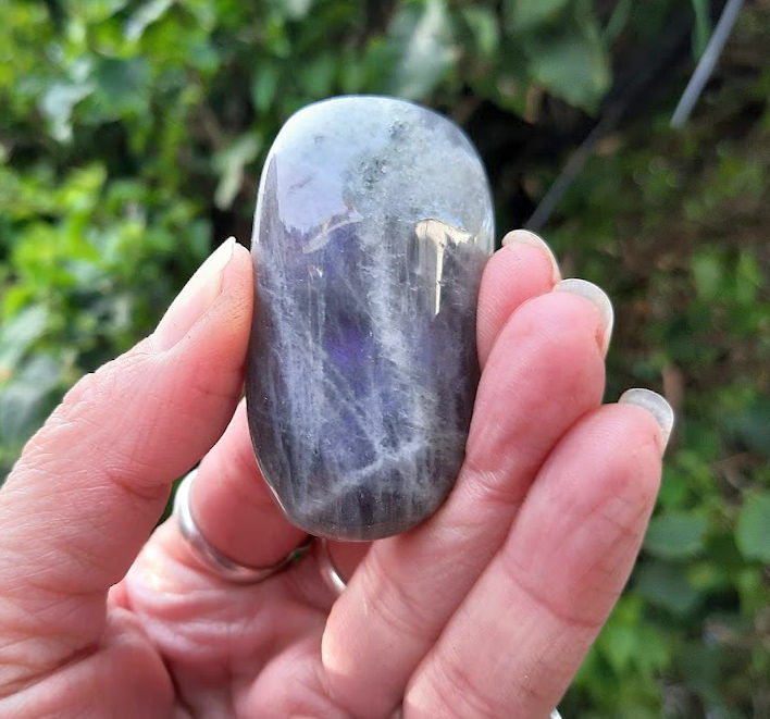 Labradorite Mini Palm Stone, Purple Flash, Higher Realms, Transformation