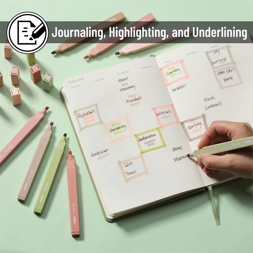 Mr. Pen- Aesthetic Highlighters, 8 pcs, Chisel Tip, Boho 8 Pack, Colors